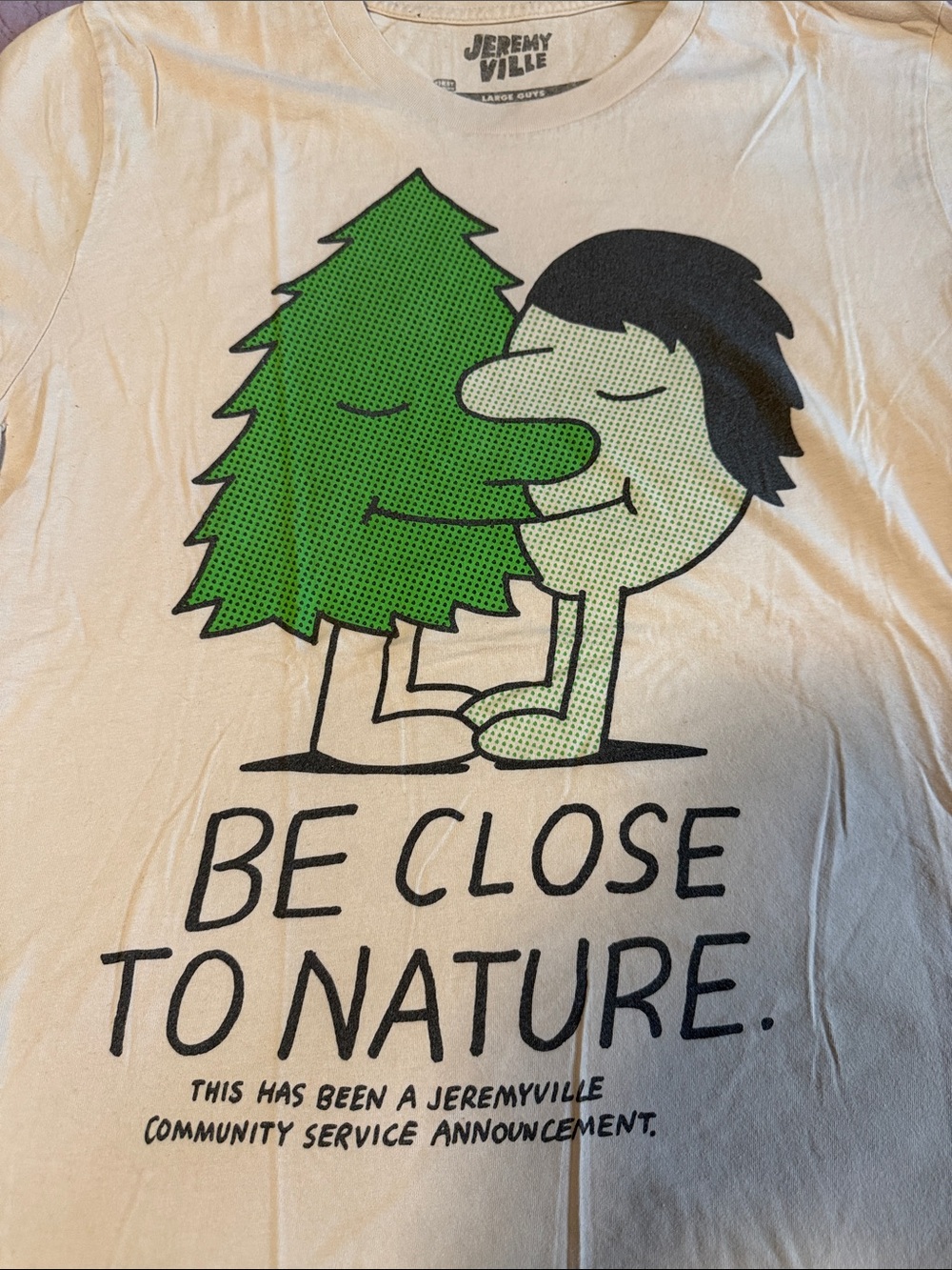 Jeremyville "Be Close to Nature" Graphic Tee - White & Green - Size LARGE